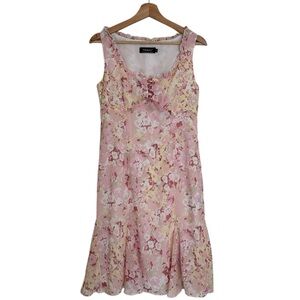 Vintage Tribal Pink and Yellow Floral Midi Dress